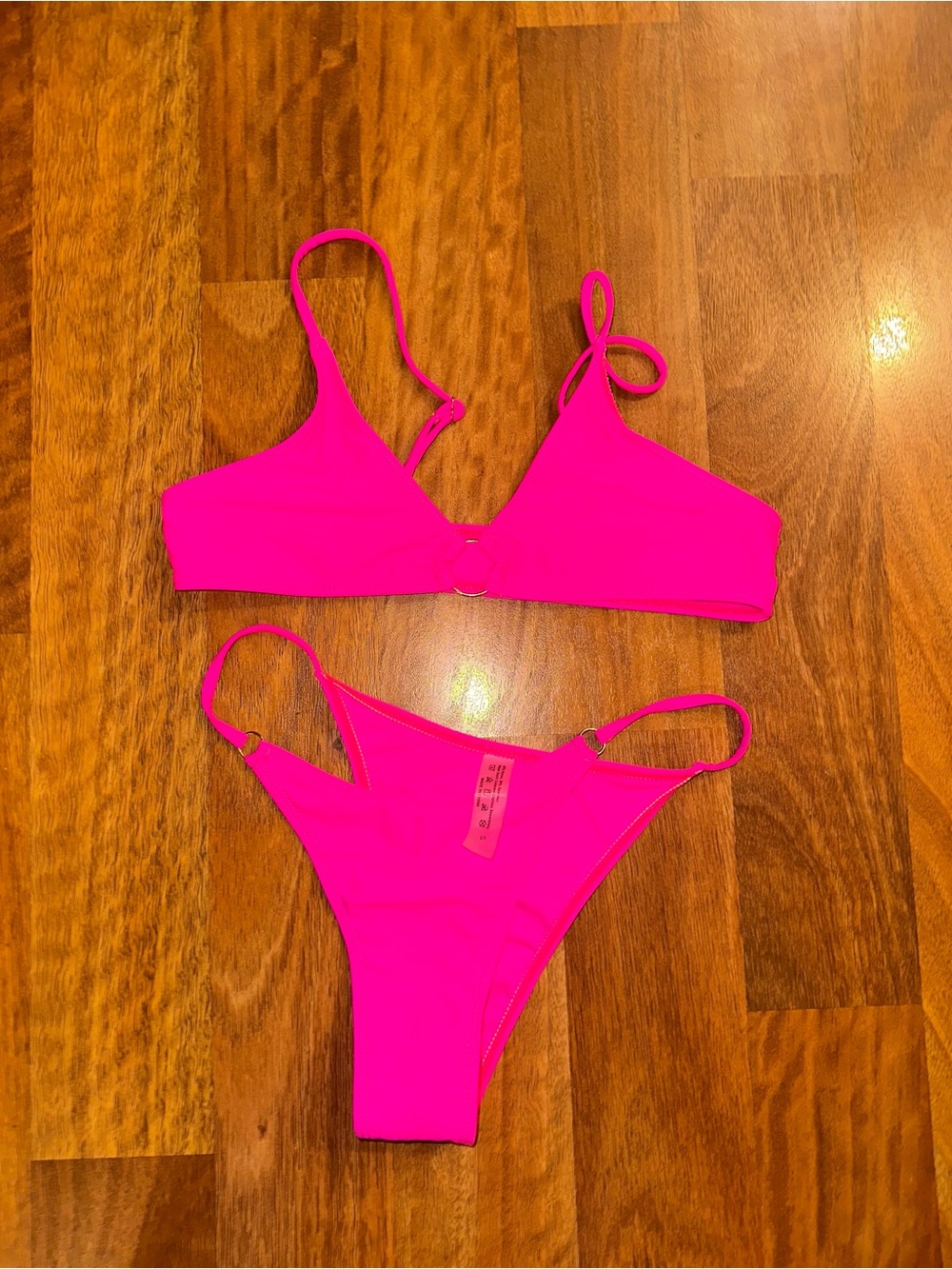 SHEIN Neon Pink Women's Bikini Set - Classic Triangle Top & High-Cut Bottom